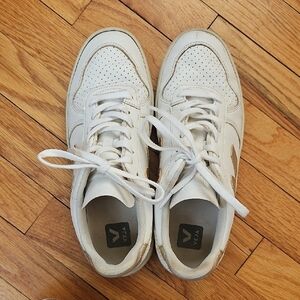 Veja White Sneakers with Gold Details